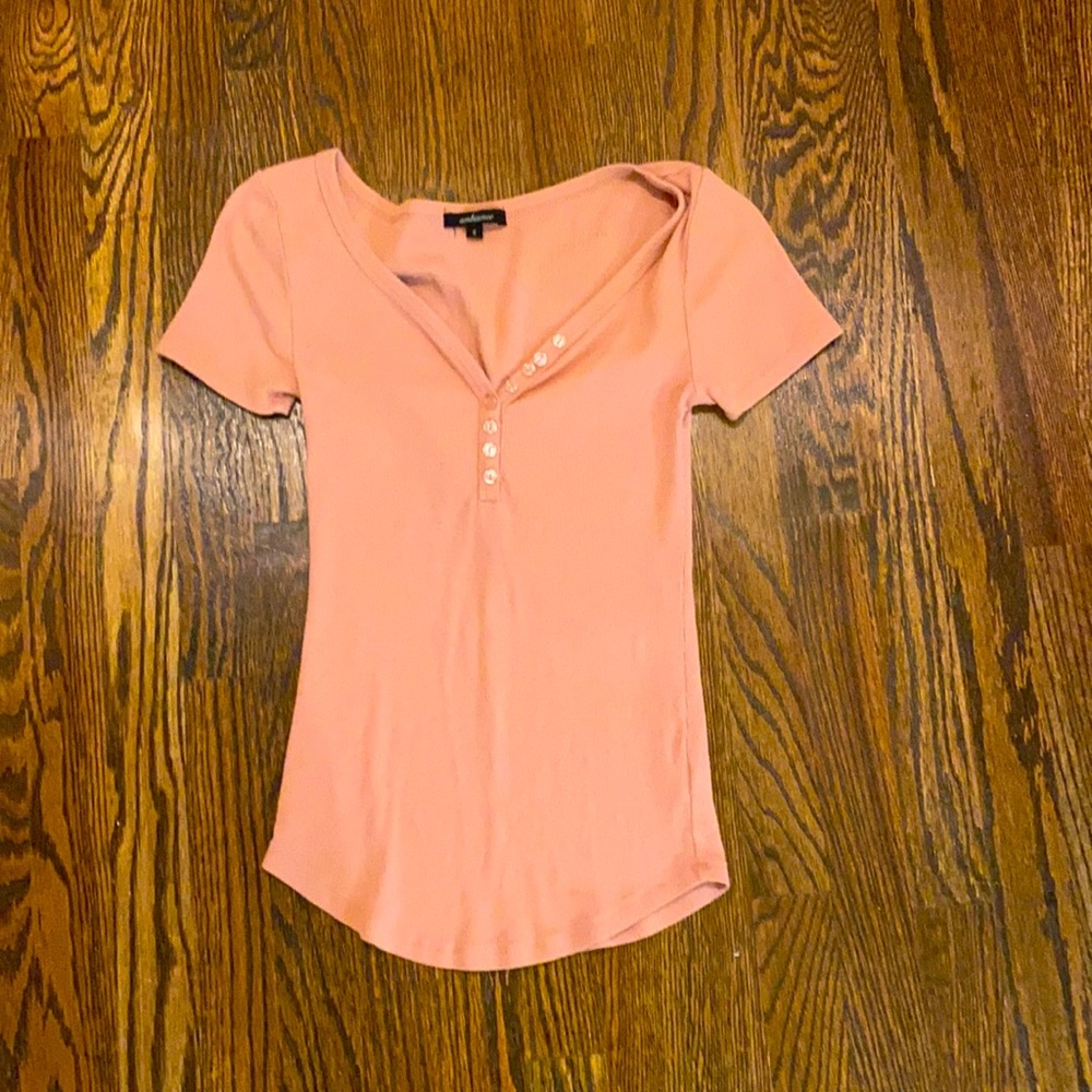 Ambiance pink button up ribbed T shirt